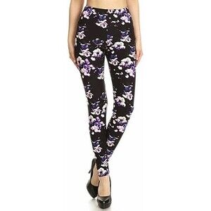 X-Plus Size Womens‎ Luscious Purple Posies Leggings Depot